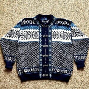 Nordstrikk Norway Traditional Snowflake Nordic Wool Cardigan Sweater Sz L